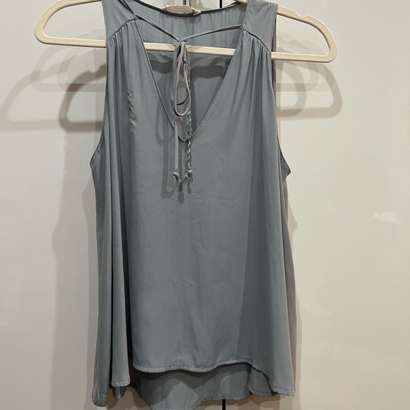 Dusty Blue Lush Tie Neck Work Tank - Picture 2 of 5